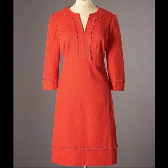 Boden Red Orange Textured Fringe Hem Mini Dress - 6 - Picture 2 of 15